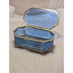 Blue Glass Jeweley Box attributed to Pietro Chiesa for Fontana Arte, 1950 6" Vtg